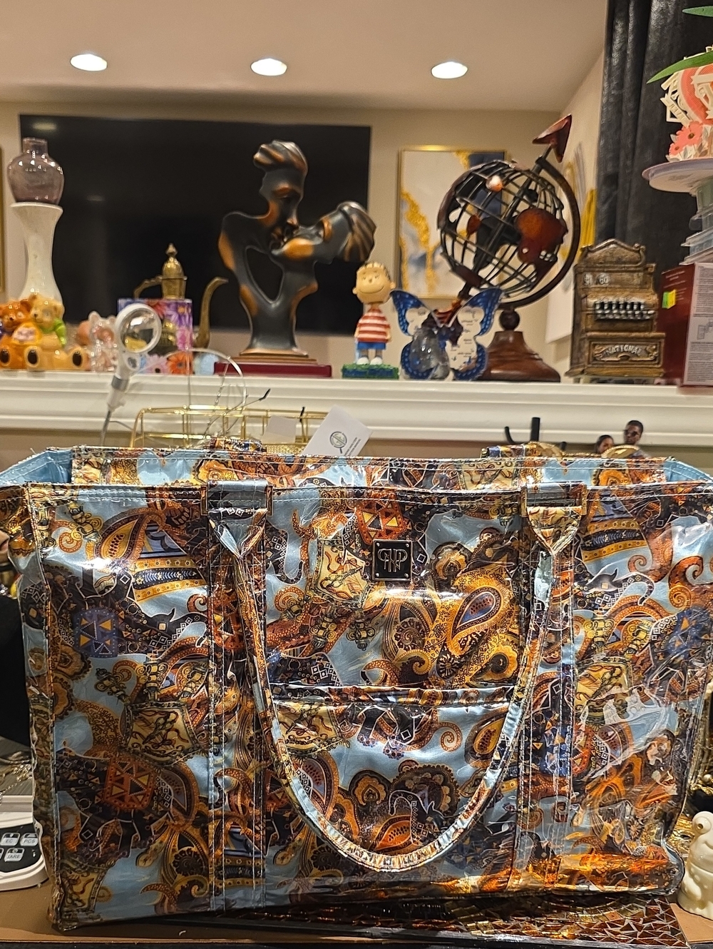 PurseN Paisley Tote in Light Blue and Brown Accents
